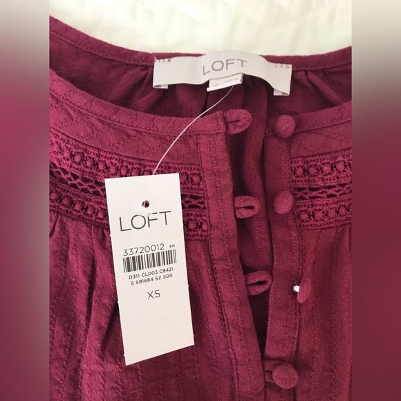 Loft Burgundy Puff Sleeve Blouse - Picture 6 of 7